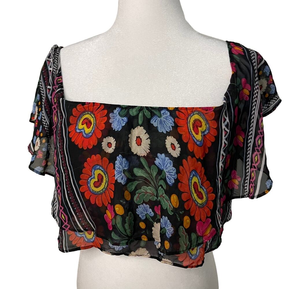 NWOT Women's Show Me Your Mumu chiffon ruffle sleeves crop top - Small